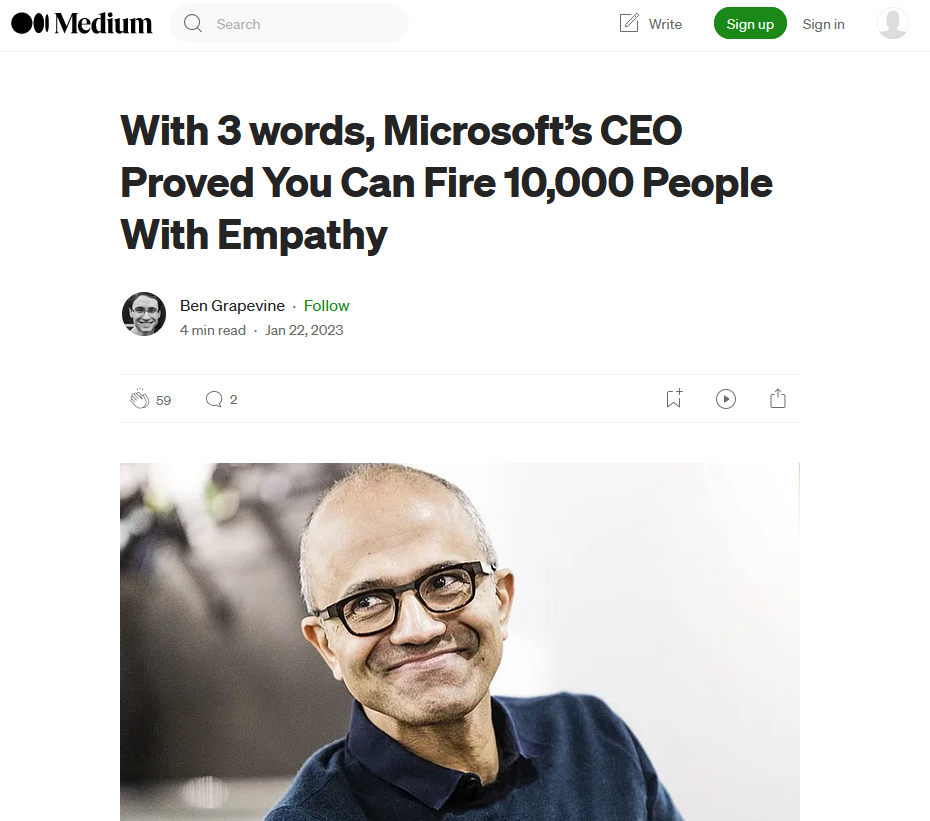 Satya Nadella a dat cashu’ ăla bun la autorul de pe Medium