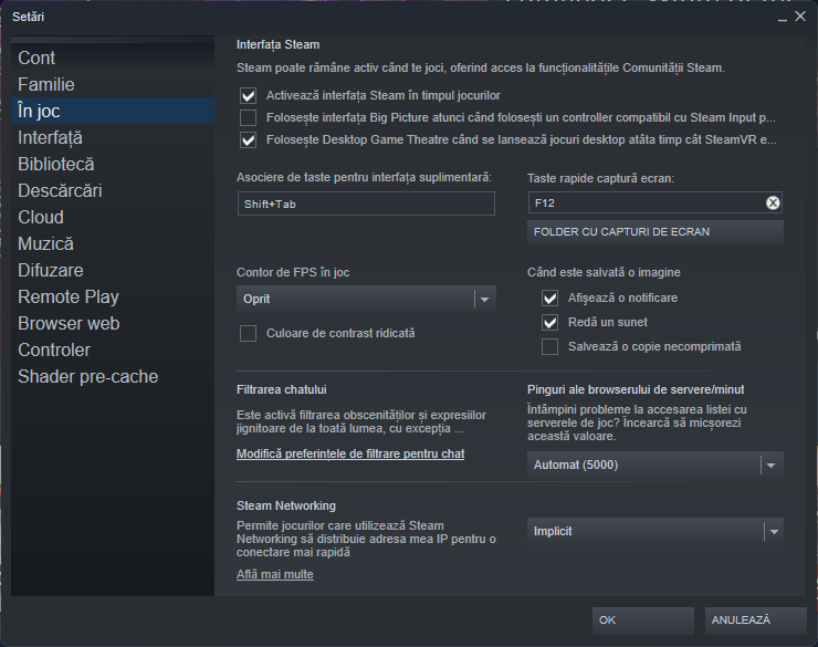 Setările de la Steam
